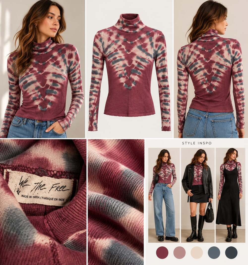 We The Free Psychedelic Turtleneck Size S Tie Dye Long Sleeve Top